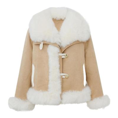 LULUALWAYS仿狐狸毛拼接机车外套