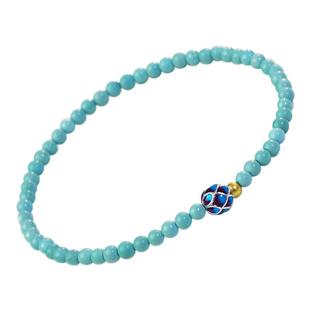 绿松石手串女原矿无优化散珠新中式烧蓝莲花转运珠极细松石手链