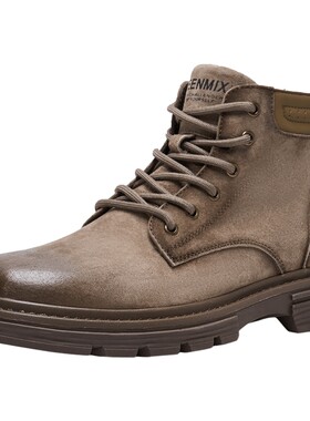 天美意工装靴户外复古男皮短靴厚底增高男士加绒马丁靴冬3YP01DD4