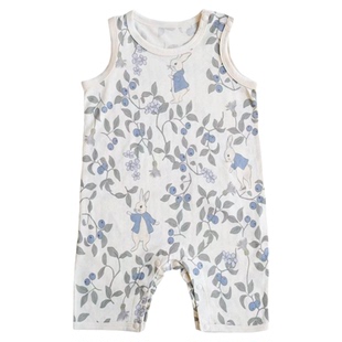 夏季竹棉网眼背心连体衣宝宝无袖爬服长裤防蚊宽松婴儿无骨透气薄