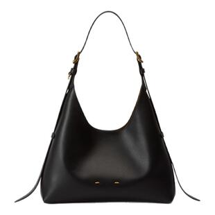【明星同款】Fabrique 垂耳包牛皮肩带Hobo包手提单肩包 黑色女包