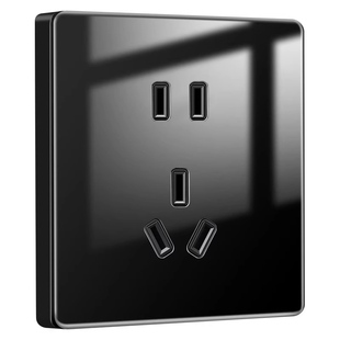 国际电工黑色钢化玻璃开关插座面板86型家用墙壁暗装一开双控五孔