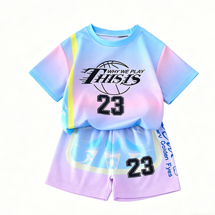时尚中大儿童运动休闲篮球服套装夏季男宝宝速干训练服小女孩球衣