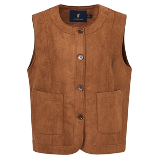 POLOWALK女士马甲2026春季新款背心复古老钱风圆领上衣春装