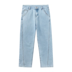 宽松薄款牛仔裤女高腰显瘦哈伦裤夏季浅色遮胯大码梨型身材九分裤