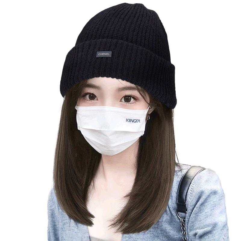 帽子假发一体女款2025冬季新款毛线针织帽假发女长发仿真发全头套
