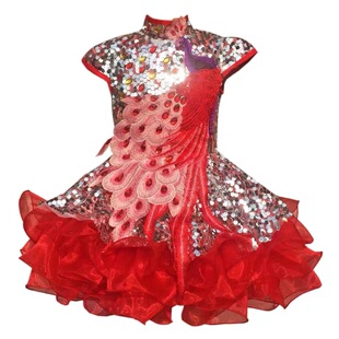 六一节主持舞蹈演出服儿童公主裙小女孩孔雀超长拖尾裙花童晚礼服