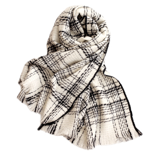 AI高奢小香纯山羊绒围巾 毒家轻缩绒欧美温润格子时髦披肩女冬季