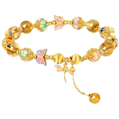 生日礼物周大生纯银黄水晶手串