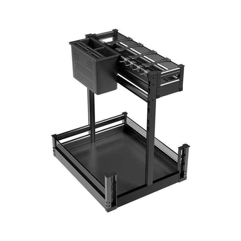 拉篮厨房橱柜双层抽屉式铝合金收纳调料调味篮碗碟刀具收纳置物架