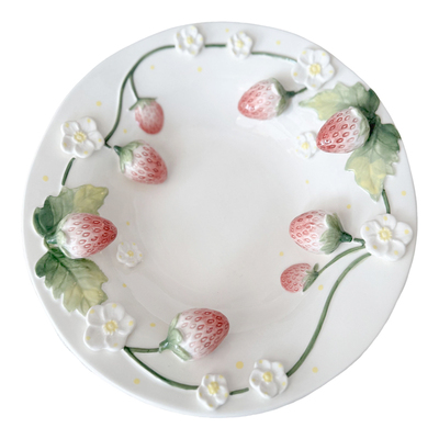 草莓立体浮雕盘子可爱陶瓷餐具