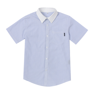 儿童白蓝细间条衬衫男女童短袖棉中大童表演服小学生学院校服