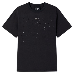 BOYLONDON26年春夏男女新款百搭宽松未来感烫钻短袖T恤M01169