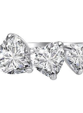 莫桑石时尚超闪三颗爱心戒指