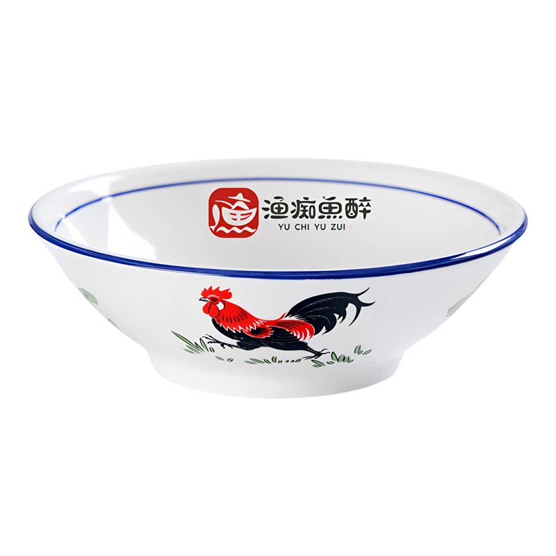 复古青瓷双蓝线公鸡商用拉面碗