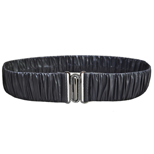褶皱款女式松紧腰带5CM百搭显瘦配羽绒服腰封光面亮面有弹性装饰