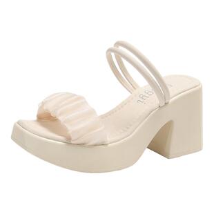 品牌真皮高跟凉拖鞋女款配裙子外穿2025夏季新款仙女风法式一字拖