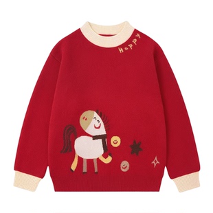 EBAER儿童新年毛衣2026冬装新款男女童马年拜年服针织上衣保暖潮