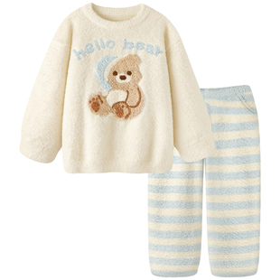 Pinksea【小熊】甜美半边绒睡衣女款冬季加厚高级感少女家居服套