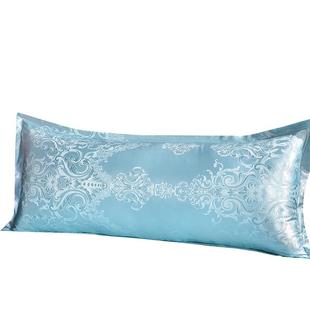 双人长枕套贡缎提花1.2/1.5/1.8m米情侣婚庆枕头套加长枕芯套