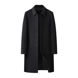 后开衩中年男士羊绒大衣中长款翻领保暖休闲大码毛呢风衣爸爸外套