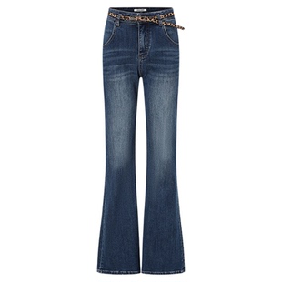 【万妮达同款】SHRO ENRO 2025秋季新款豹纹牛仔喇叭裤【赠腰带】