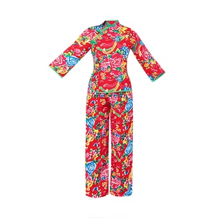 新款东北大花布衣服网红同款中国风广场舞喜庆秧歌服表演服女套装