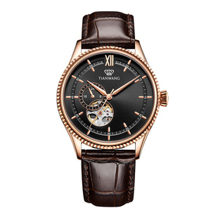 天王表时尚镂空男士机械表51154复古真皮商务男生手表送男友礼物