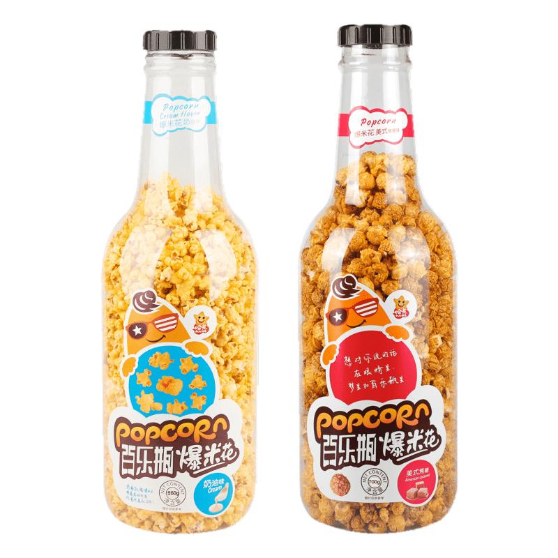 哈克百乐瓶焦糖味爆米花700g*2瓶网红超大抱瓶膨化休闲零食1400g