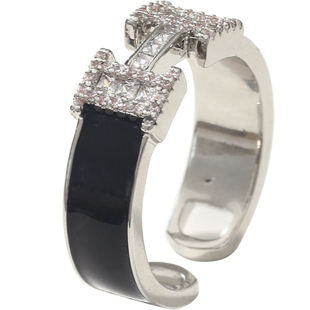 复古小香风闪钻字母H开口戒指时尚个性轻奢小众设计高级感食指戒