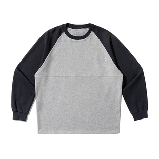 nick tian 秋冬美式潮牌圆领加绒卫衣男撞色宽松加厚长袖上衣无帽