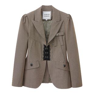 我爱露露LULUALWAYS秋季新款文艺复古翻领拼接长袖西装外套