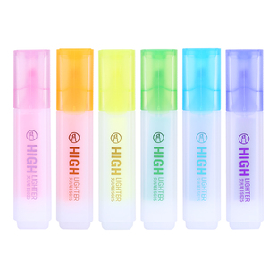 得力荧光笔标记笔学生用糖果色莹光彩色记号笔粗划重点笔办公用品标注醒目黄色蓝色绿色粉色6色柔彩色标记笔