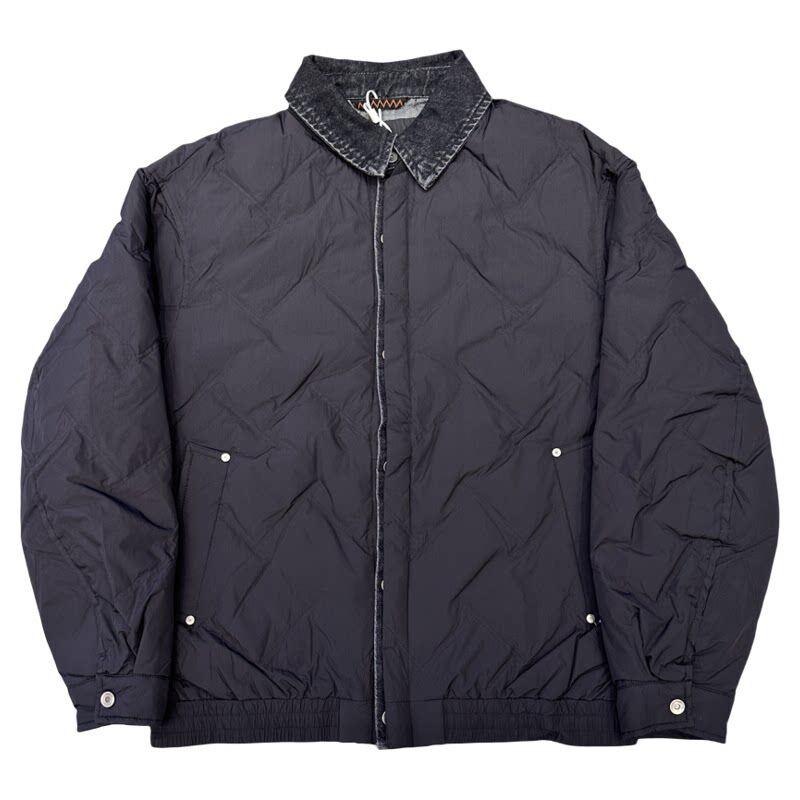 轻薄款牛仔拼接假两件翻领羽绒服