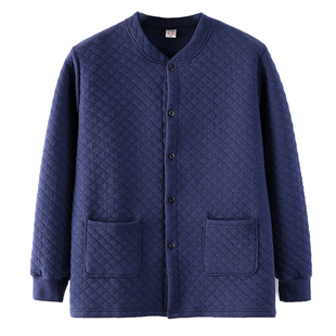 中老年男开衫三层夹棉保暖上衣加肥大码老人对襟加厚秋衣上衣打底