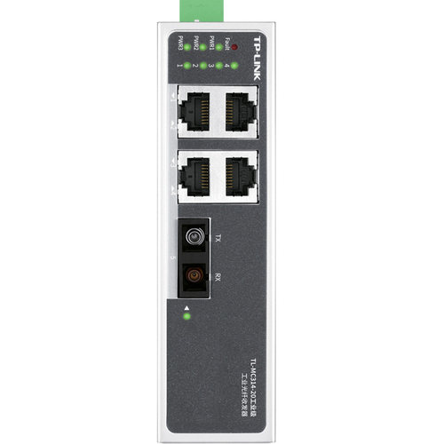 普联TP-LINK TL-MC314-20工业级光纤收发器千兆4电网口单模双纤SC交换机轨道导轨式12V/24V供电DC云管理20km