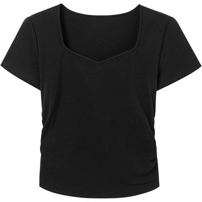 KBNE短袖t恤女上衣白色2025夏季新款小个子方领设计洋气独特小衫