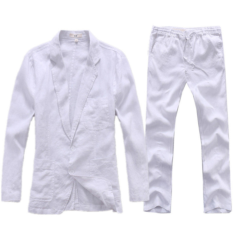 夏季棉麻薄款两件套亚麻西服套装
