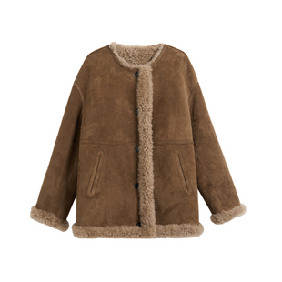 TOFOD 糖炒栗子 进口土种羊绒拉贡皮毛一体外套 游牧老钱皮草大衣