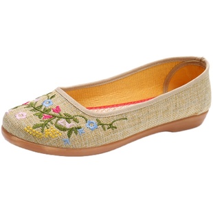 春秋新款老北京布鞋女汉服绣花鞋女浅口平底民族风妈妈休闲布鞋绣