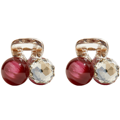 兰诺红色樱桃水晶抓夹小号女