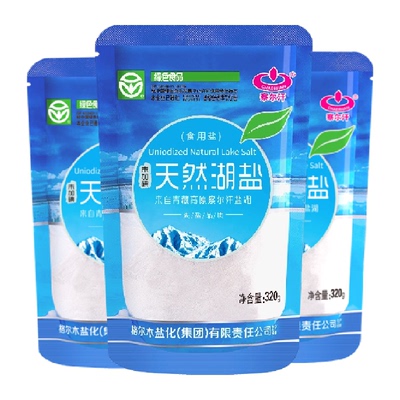 察尔汗绿色食品级青海天然湖盐320gX3袋无碘无抗结剂食用盐