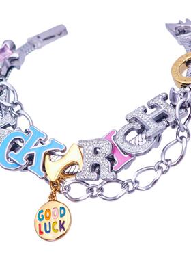 分裂生长*多巴胺锆石字母手链定制DIY情侣款钢防水礼物独家ins风