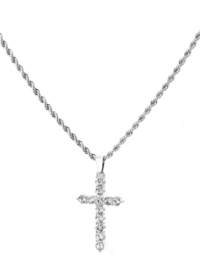 满钻十字架项链ins马思唯锆石欧美说唱嘻哈男女锁骨链潮流钛钢链