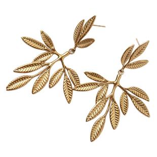 invia古埃及风耳饰配饰希腊风金色树叶长款耳环波西米亚夸张头饰