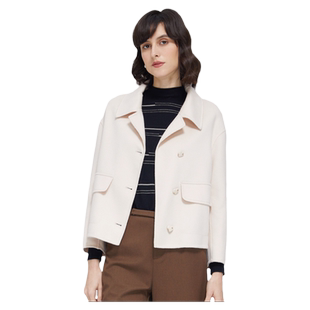 曼哈芙米白色小个子双面呢羊绒大衣女短款秋冬设计感毛呢外套气质