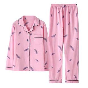 春秋季纯棉长袖睡衣少女士可爱家居服秋天女装全棉新款开衫套装秋