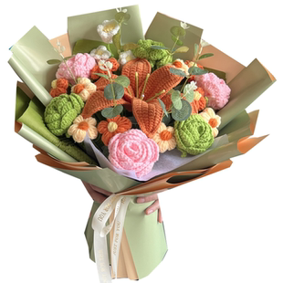 手工花束针织毛线花玫瑰百合仿真假花永生花生日礼物结婚订婚
