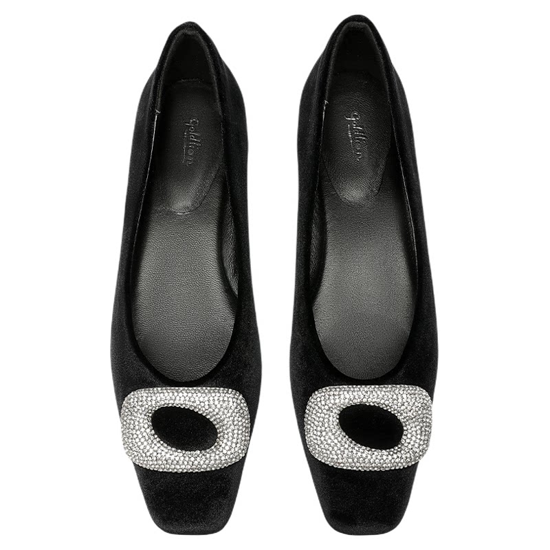 金利来浅口单鞋女2025秋季新款女鞋黑色百搭方头通勤一脚蹬平底鞋