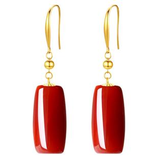 南红耳饰女款18K金川料牛血红桶珠路路通火焰纹九紫离火汉服耳环